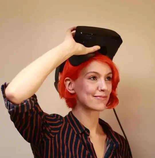 Antonia Forster wearing VR headset - Woman of the Future