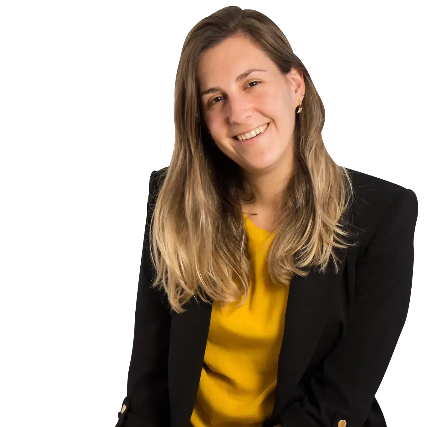 Jimena Tormo smiling headshot in black blazer and yellow top